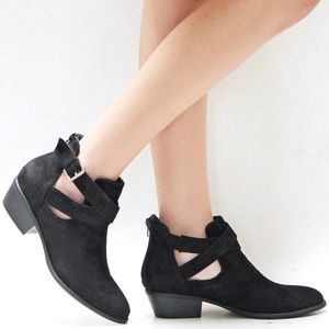 New Black Cross Strap Western Ankle Boots Booties